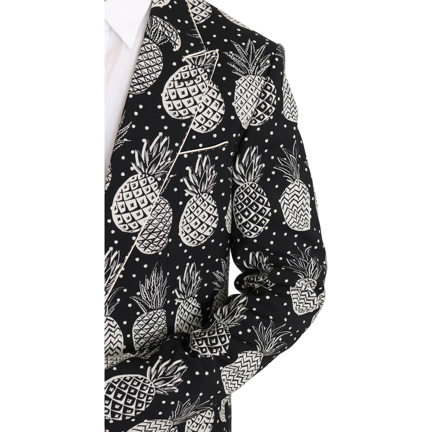 Dolce & Gabbana Chic Black Pineapple Print Wool Suit black-wool-pineapple-2-piece-slim IMG_0872-1.jpg