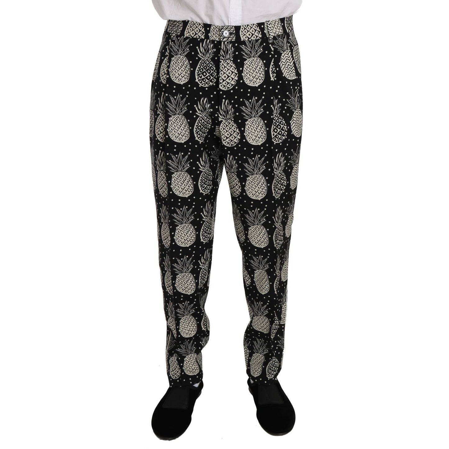 Dolce & Gabbana Chic Black Pineapple Print Wool Suit black-wool-pineapple-2-piece-slim IMG_0874-1_7a306c4f-dce0-4cdb-ab6e-701d0b4a958b.jpg