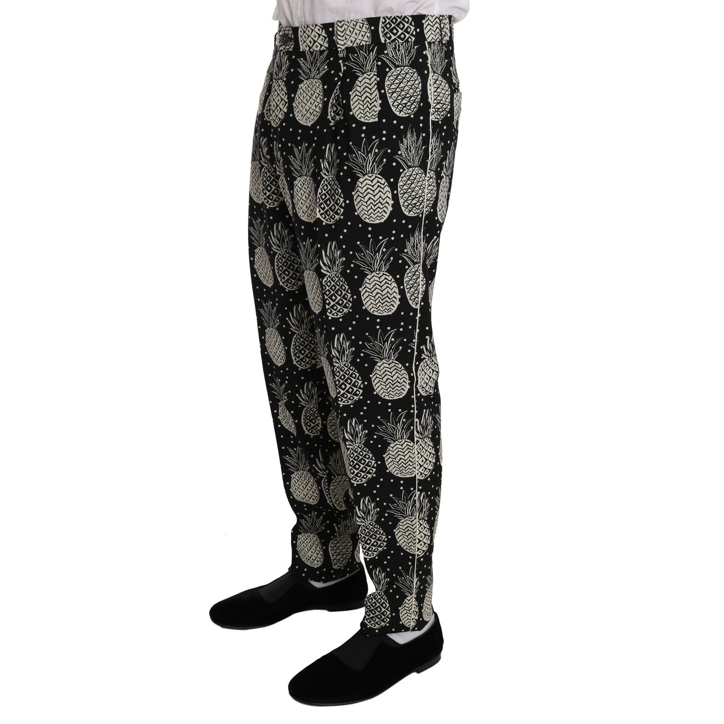 Dolce & Gabbana Chic Black Pineapple Print Wool Suit black-wool-pineapple-2-piece-slim IMG_0875_b5598d4e-fbd3-430b-b958-3dbac3763de1.jpg