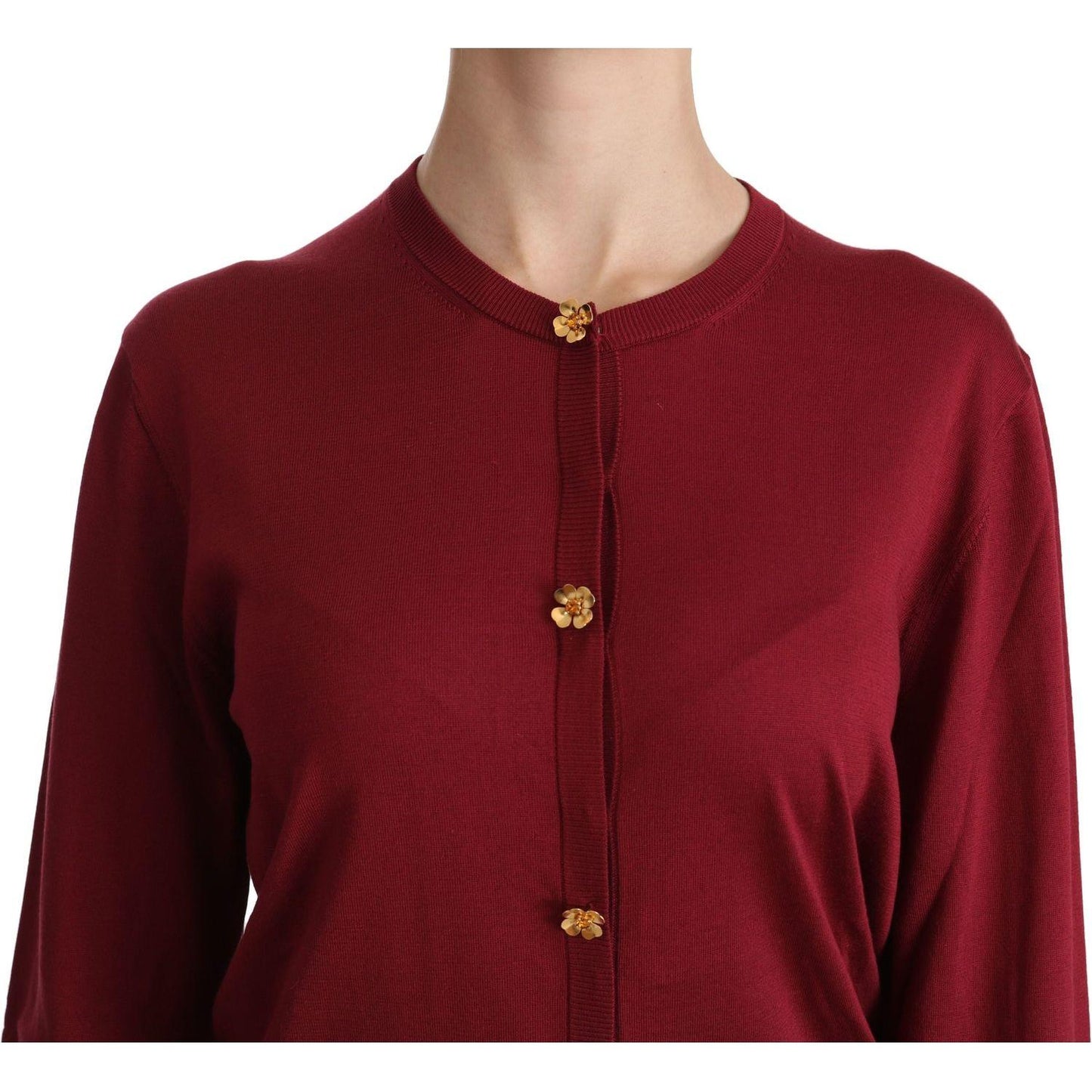Dolce & Gabbana Silk Red Cardigan Top with Button Accents red-silk-long-sleeve-cardigan-sweater