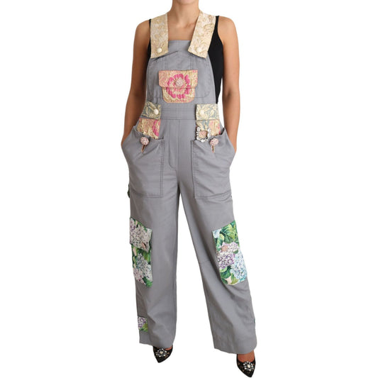 Dolce & Gabbana Exquisite Floral Embellished Denim Overalls gray-overall-jeans-gray-denim-crystal-hortensia IMG_0877-scaled.jpg