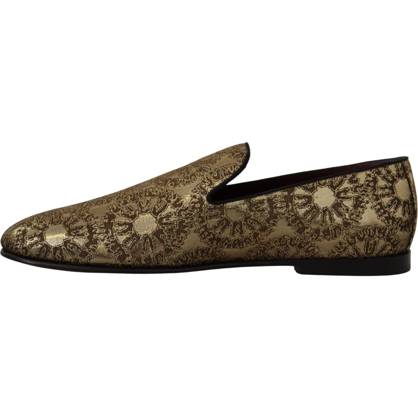 Dolce & Gabbana Gold Tone Loafers Slides Dress Shoes gold-jacquard-flats-mens-loafers-shoes-1