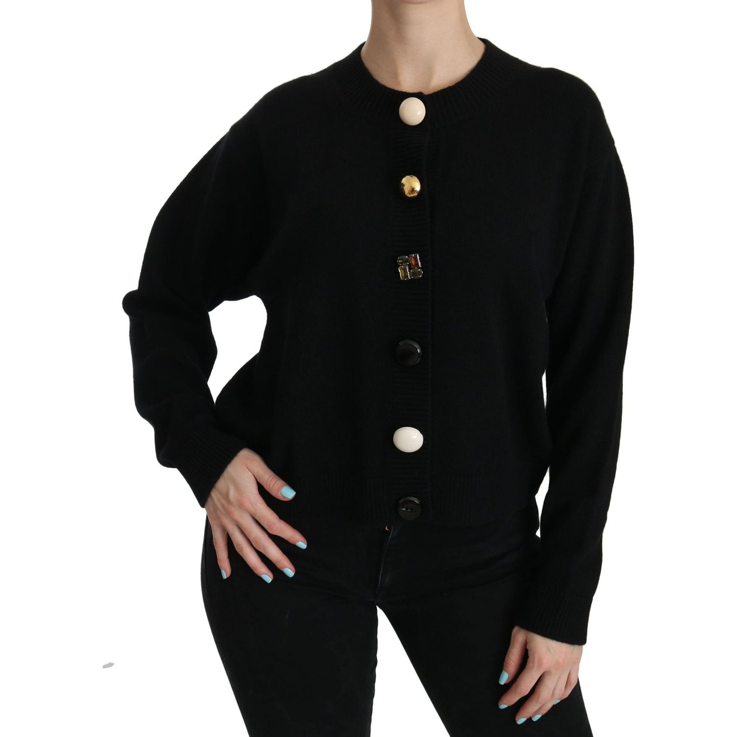 Dolce & Gabbana Elegant Black Cashmere Cardigan Top black-button-embellished-cardigan-sweater