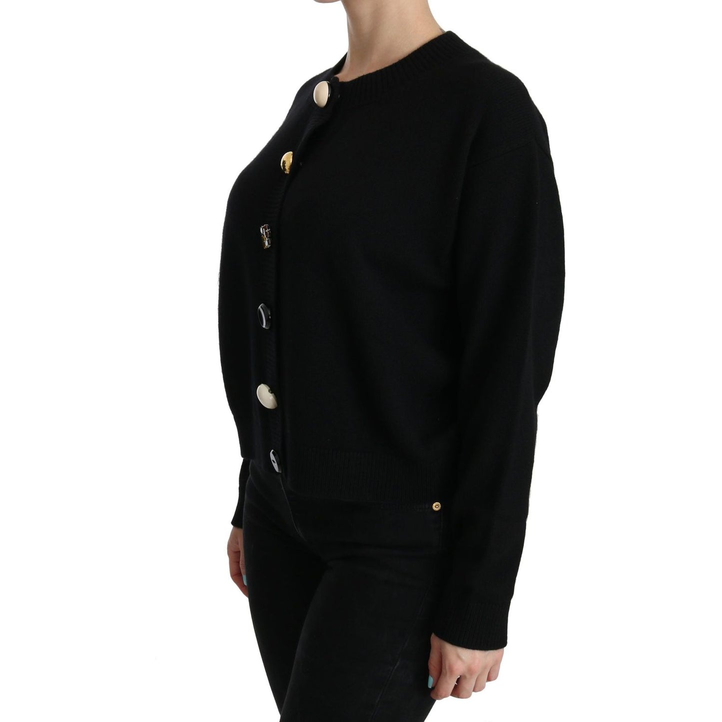 Dolce & Gabbana Elegant Black Cashmere Cardigan Top black-button-embellished-cardigan-sweater