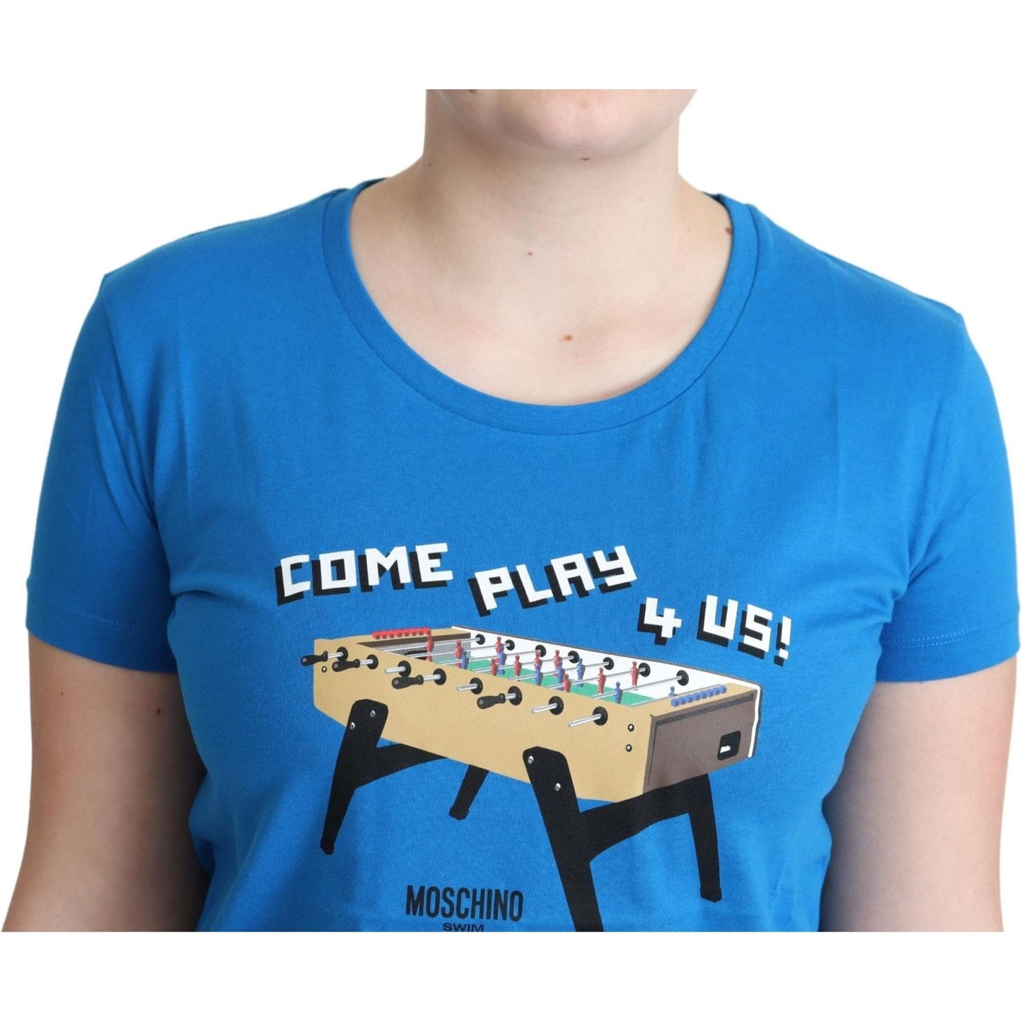 Moschino Chic Moschino Cotton Tee with Unique Print blue-cotton-come-play-4-us-print-t-shirt