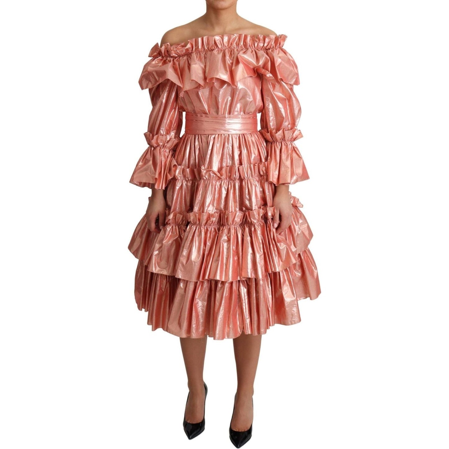 Dolce & Gabbana Pink Metallic Ruffled Gown Elegance pink-ruffled-dress-silk-cotton-gown-dress IMG_0897-scaled-f53f41ec-d63.jpg
