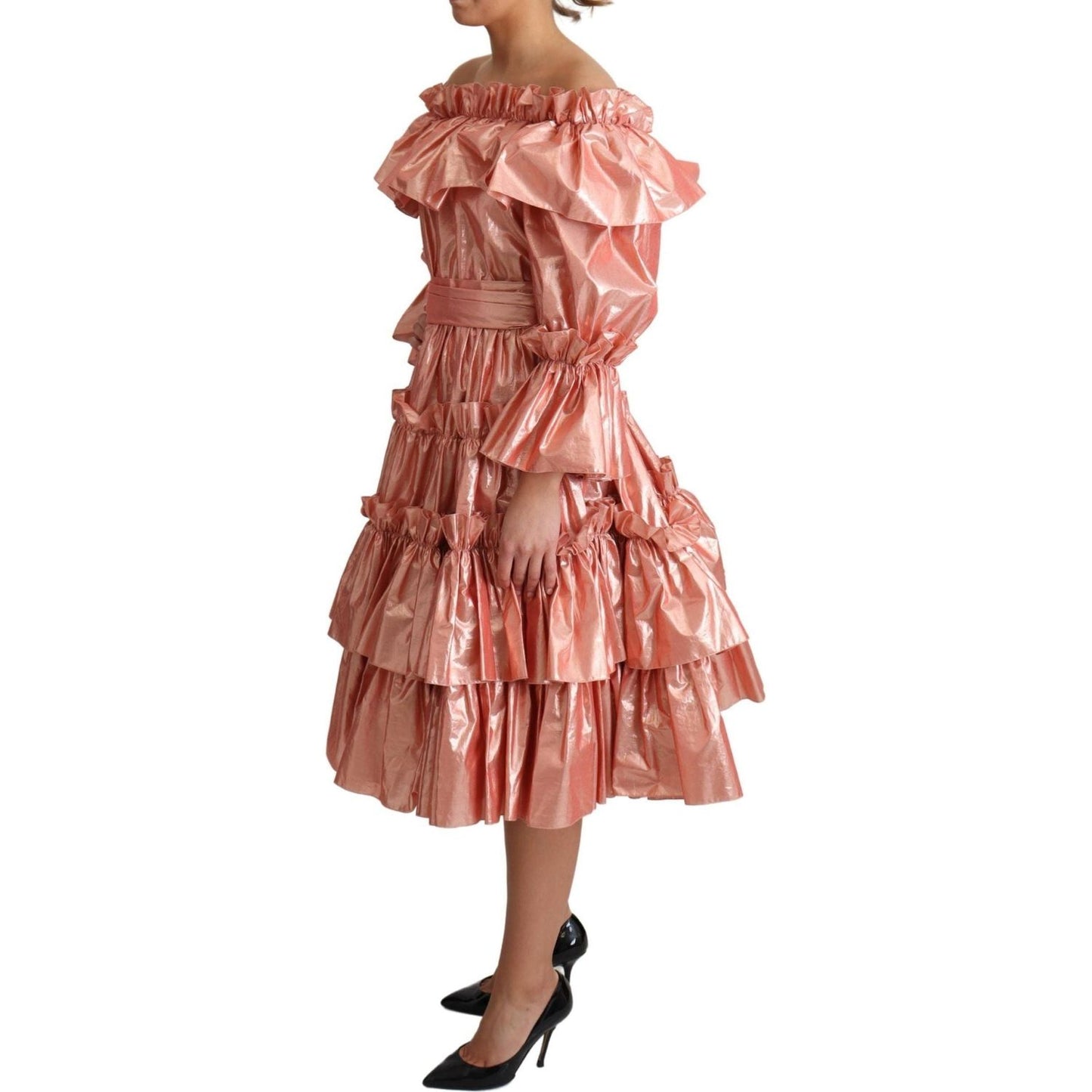 Dolce & Gabbana Pink Metallic Ruffled Gown Elegance pink-ruffled-dress-silk-cotton-gown-dress IMG_0899-scaled-84fd2cea-597.jpg
