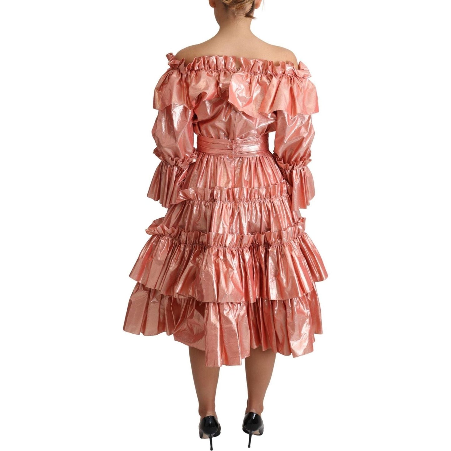 Dolce & Gabbana Pink Metallic Ruffled Gown Elegance pink-ruffled-dress-silk-cotton-gown-dress IMG_0900-scaled-4d7a1462-f01.jpg