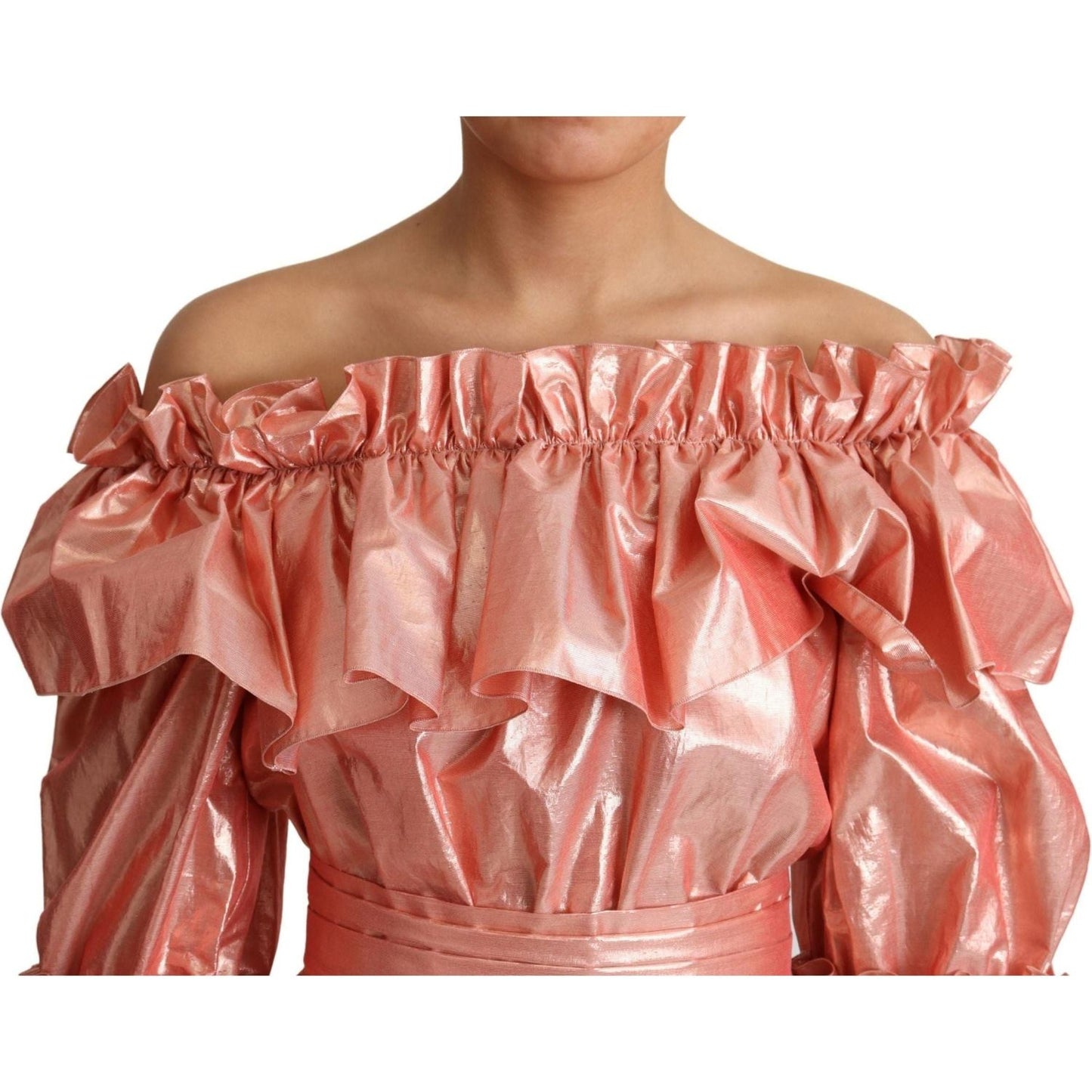 Dolce & Gabbana Pink Metallic Ruffled Gown Elegance pink-ruffled-dress-silk-cotton-gown-dress IMG_0901-scaled-c048e40b-b27.jpg