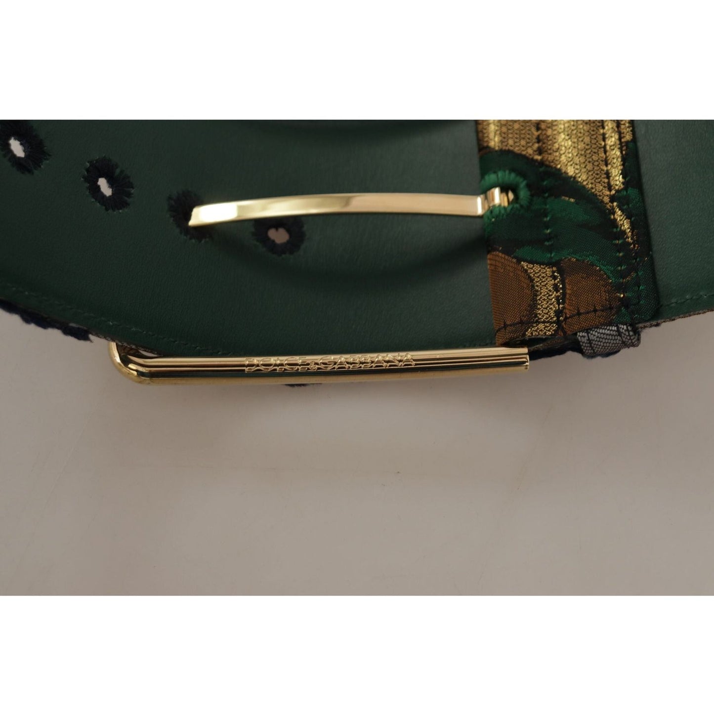 Dolce & Gabbana Elegant Green Leather Belt with Logo Buckle green-jacquard-embroid-leather-gold-metal-buckle-belt