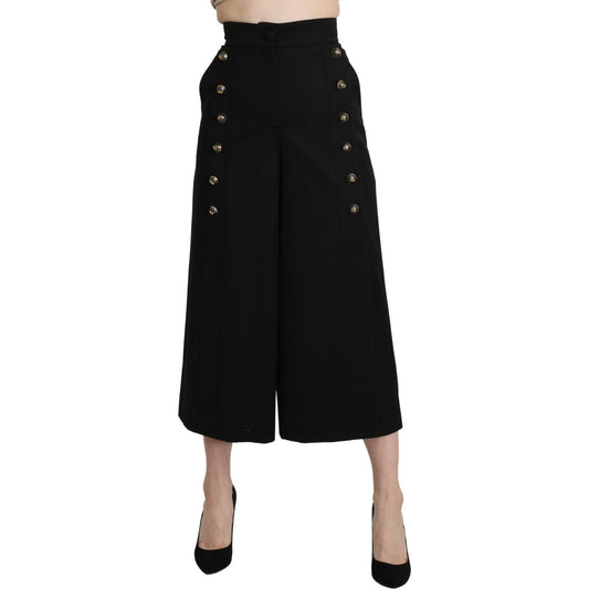 Dolce & Gabbana Elegant High Waist Wide Leg Virgin Wool Trousers Jeans & Pants black-wide-wool-leg-cropped-trouser-pant