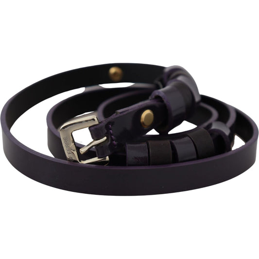 GF Ferre Chic Black Leather Belt with Chrome Silver Tone Buckle Belt black-leather-thin-gold-metal-chrome-buckle-belt