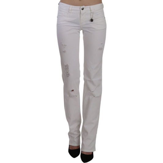 Costume National Chic White Slim Fit Cotton Jeans white-cotton-slim-fit-straight-jeans-pants
