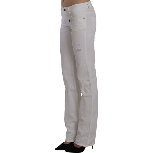 Costume National Chic White Slim Fit Cotton Jeans white-cotton-slim-fit-straight-jeans-pants
