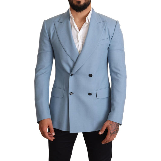 Dolce & Gabbana Elegant Blue Cashmere-Silk Men's Blazer Blazer Jacket blue-cashmere-silk-slim-fit-blazer-jacket