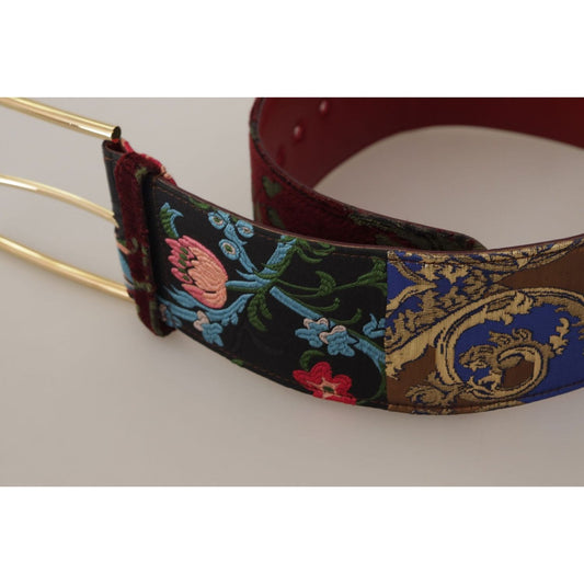 Dolce & Gabbana Engraved Logo Multicolor Leather Belt red-embroidered-leather-gold-logo-metal-buckle-belt