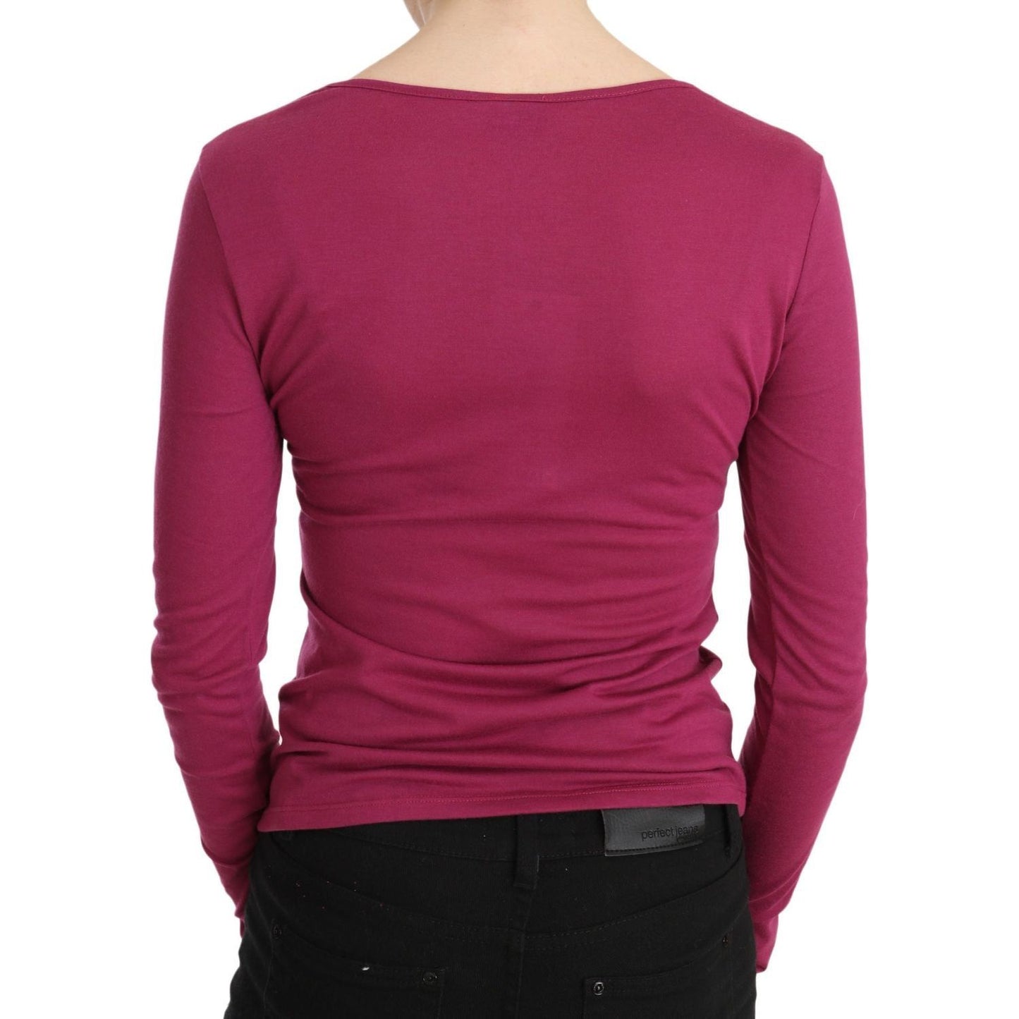 Exte Elegant Pink Crystal Embellished Long Sleeve Top pink-exte-crystal-embellished-long-sleeve-top