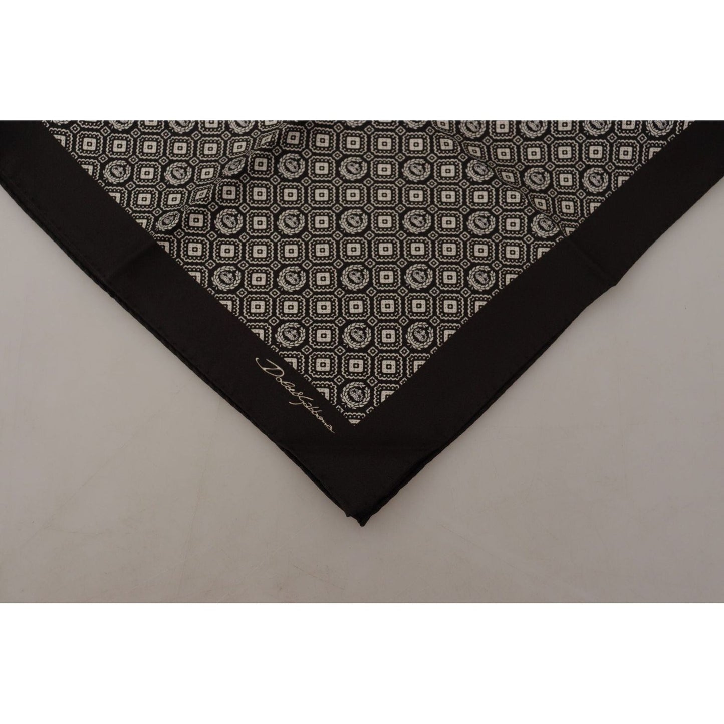 Dolce & Gabbana Elegant Black Silk Men's Scarf Wrap black-patterned-dg-logo-square-handkerchief-scarf