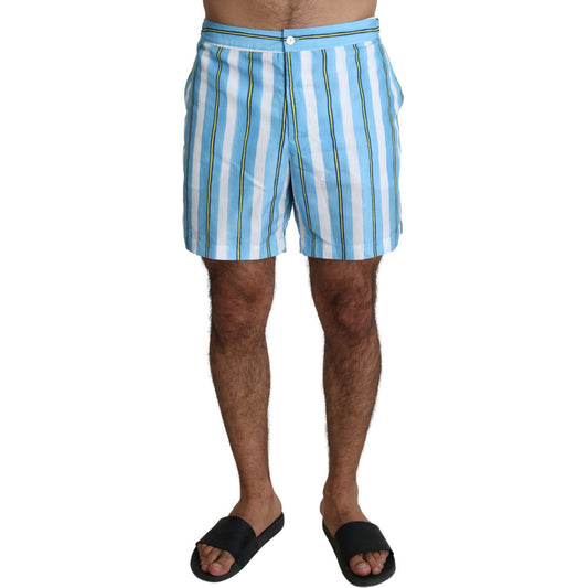 Dolce & Gabbana Striped Elegance Swim Shorts blue-striped-beachwear-men-swimshorts