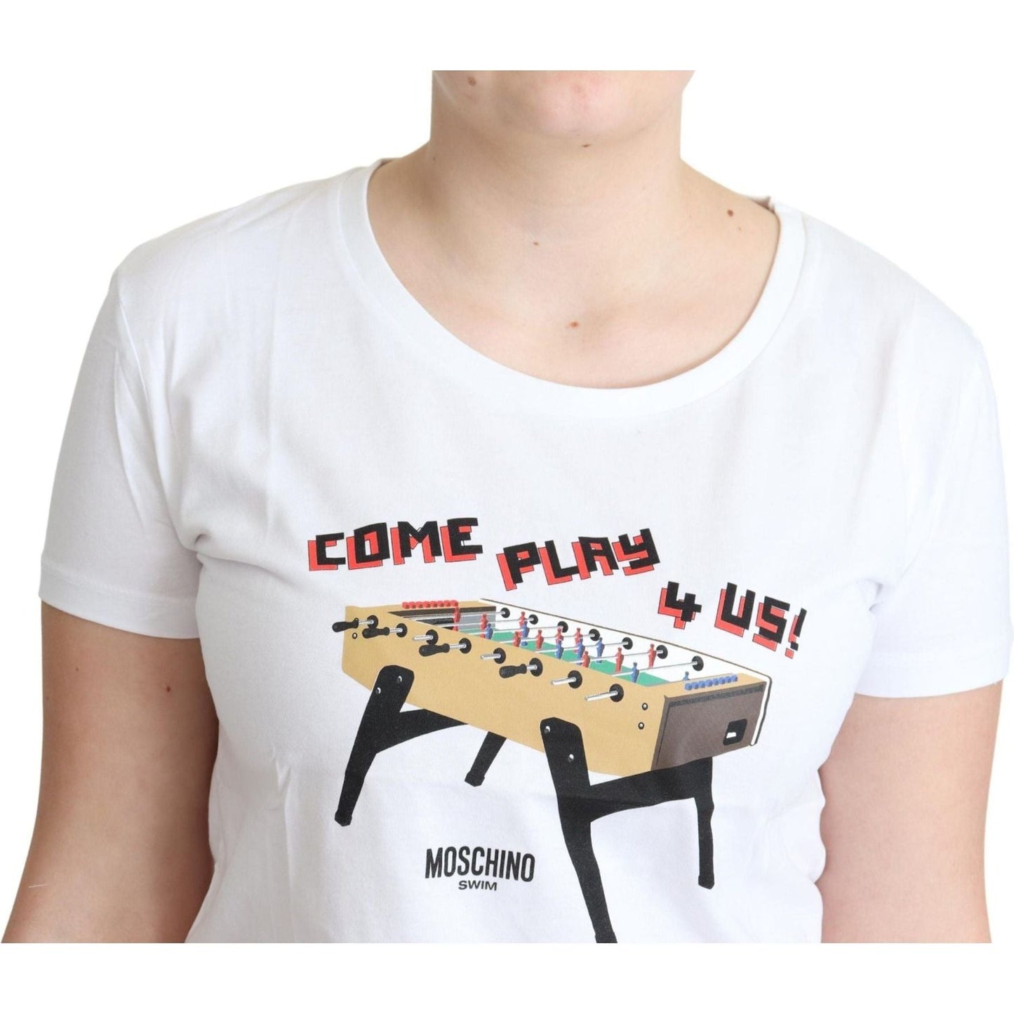 Moschino Chic Cotton Round Neck Tee with Playful Print white-cotton-come-play-4-us-print-tops-t-shirt