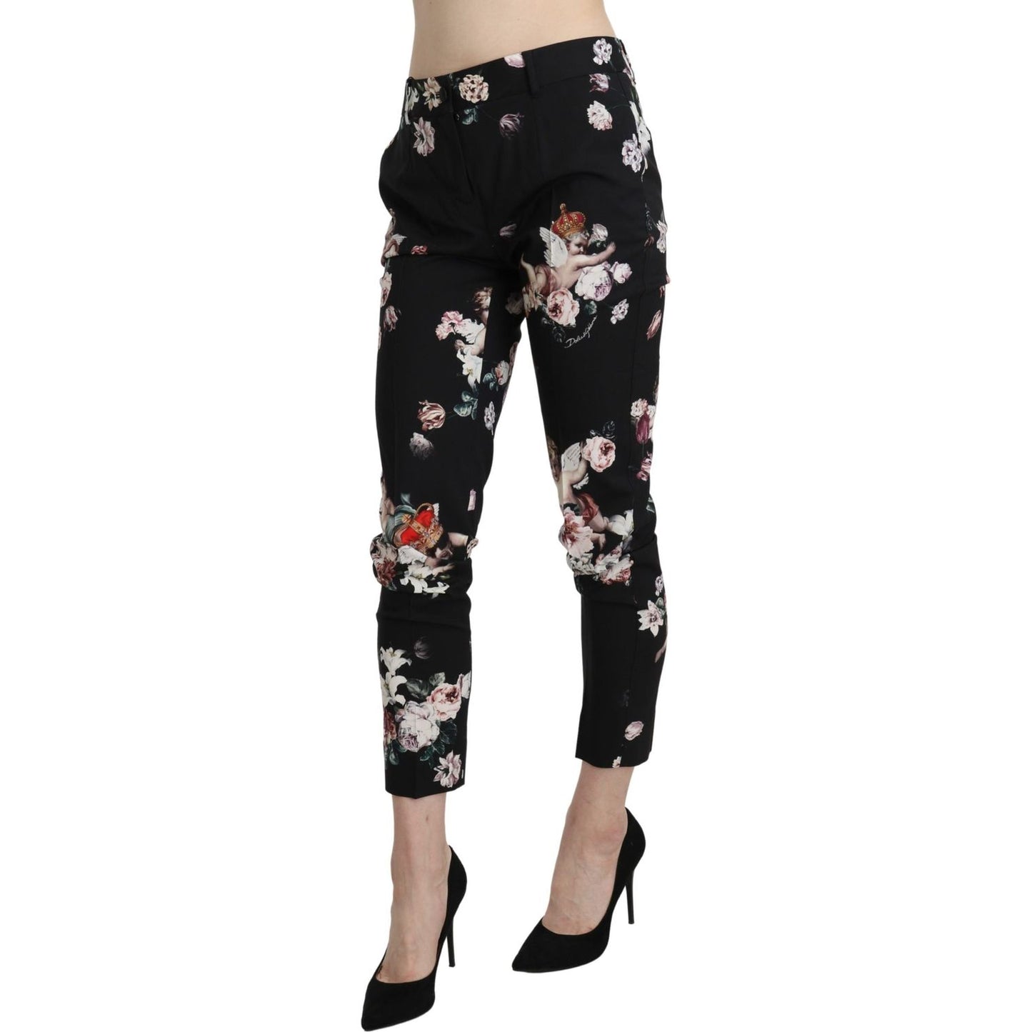 Dolce & Gabbana Elegant High Waist Cropped Trousers Jeans & Pants black-angel-floral-cropped-trouser-wool-pants