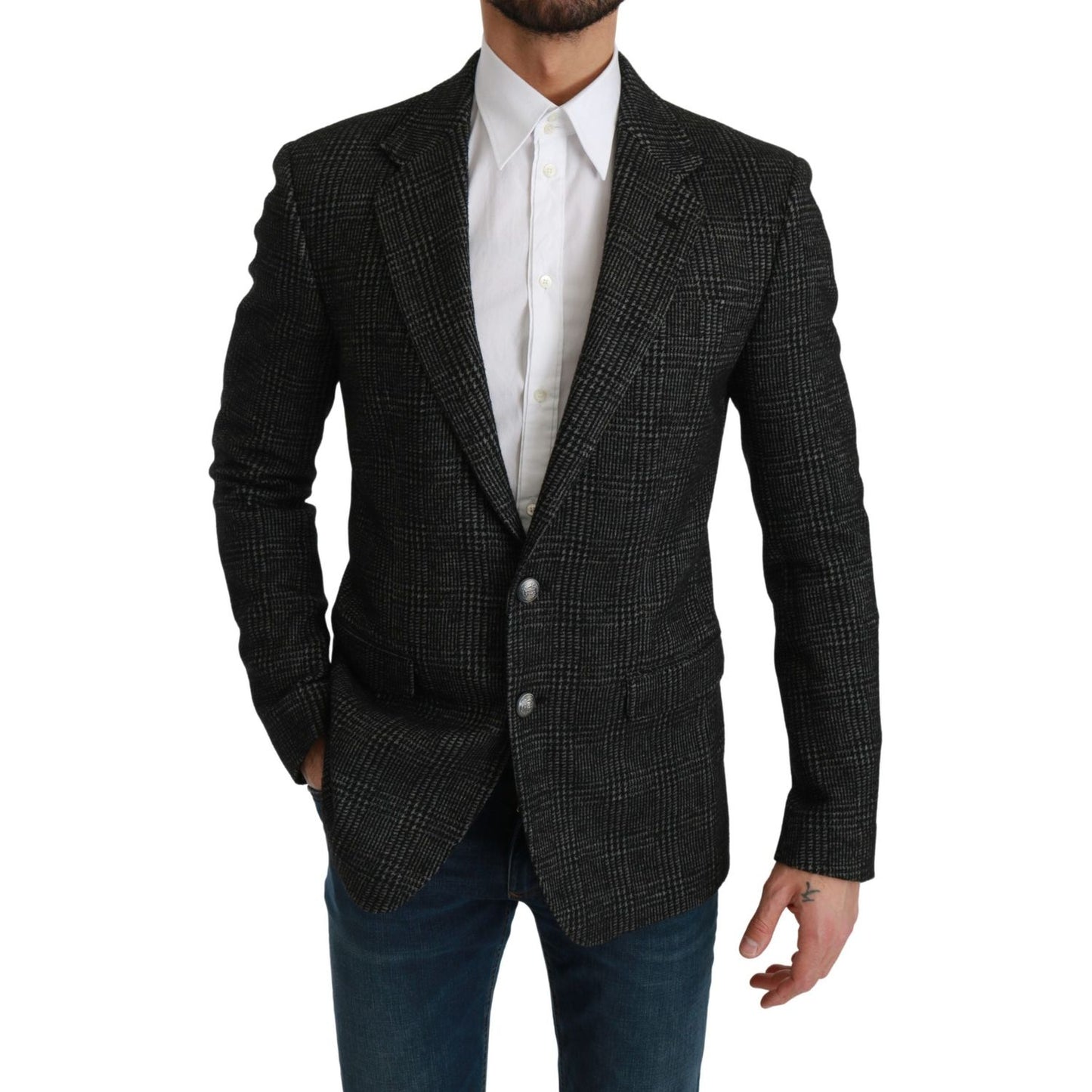 Dolce & Gabbana Elegant Gray Plaid Slim Fit Blazer gray-plaid-check-slim-fit-jacket-blazer