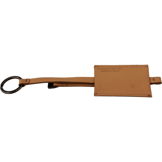 Costume National Chic Beige Leather Keychain with Metal Accents beige-leather-branded-logo-keyring-keychain Keychain