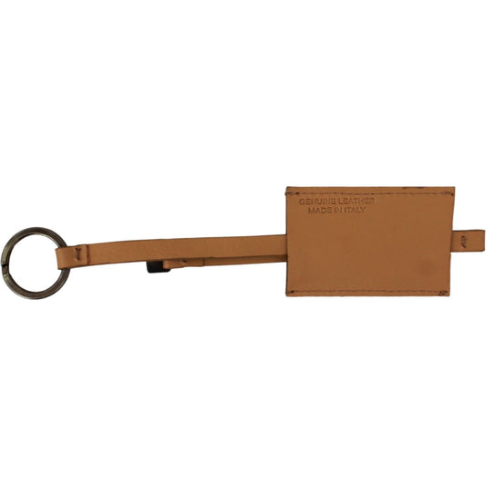 Costume National Chic Beige Leather Keychain with Metal Accents beige-leather-branded-logo-keyring-keychain Keychain