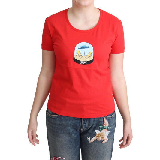 Moschino Chic Red Cotton Tee with Signature Print red-printed-cotton-short-sleeves-tops-blouse-t-shirt