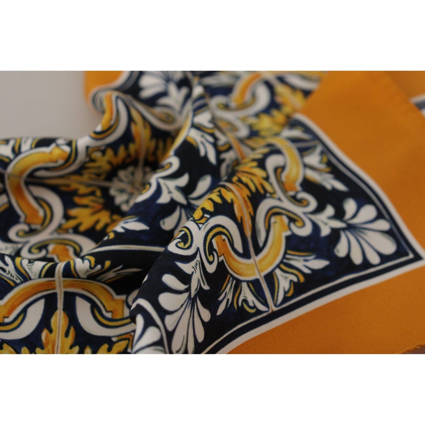Dolce & Gabbana Elegant Silk Square Men's Scarf orange-majolica-pattern-square-handkerchief-scarf