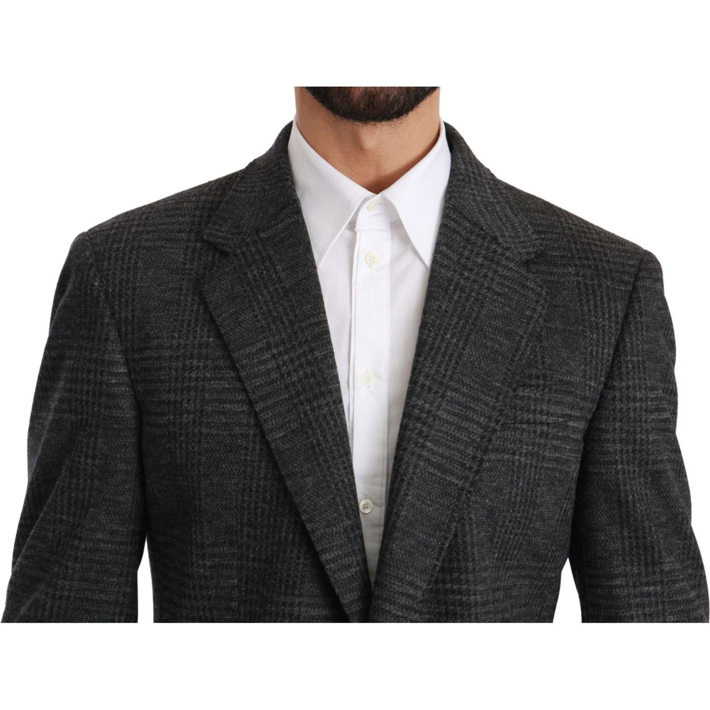 Dolce & Gabbana Elegant Gray Plaid Virgin Wool Blazer gray-plaid-check-wool-formal-jacket-blazer