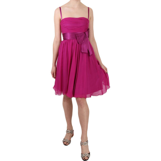 Dolce & Gabbana Elegant Fuchsia Pink Silk Bow Front Dress fuchsia-pink-bow-silk-sleeveless-dress IMG_1012-scaled.jpg