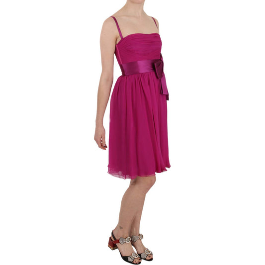 Dolce & Gabbana Elegant Fuchsia Pink Silk Bow Front Dress fuchsia-pink-bow-silk-sleeveless-dress IMG_1013-scaled.jpg