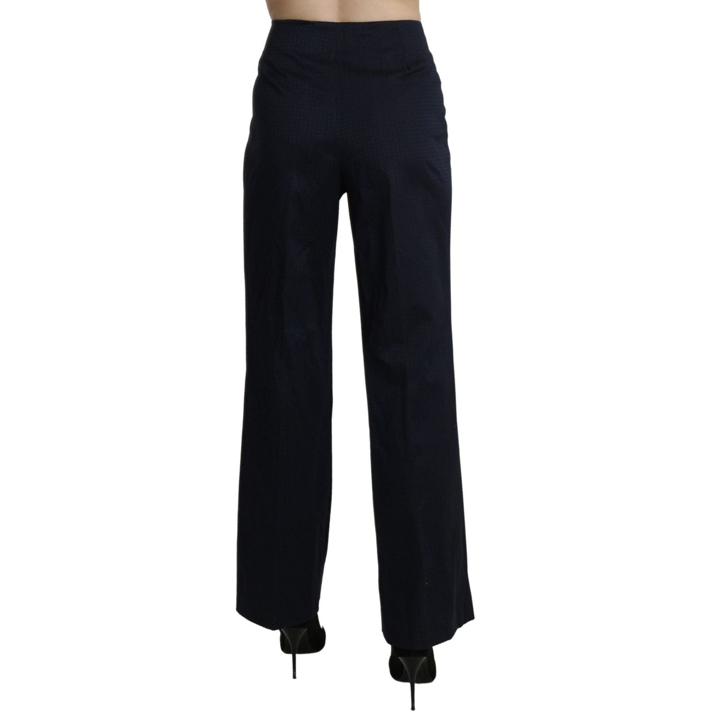 BENCIVENGA Navy Blue High Waist Straight Cotton Pants navy-blue-high-waist-straight-dress-trouser-pants