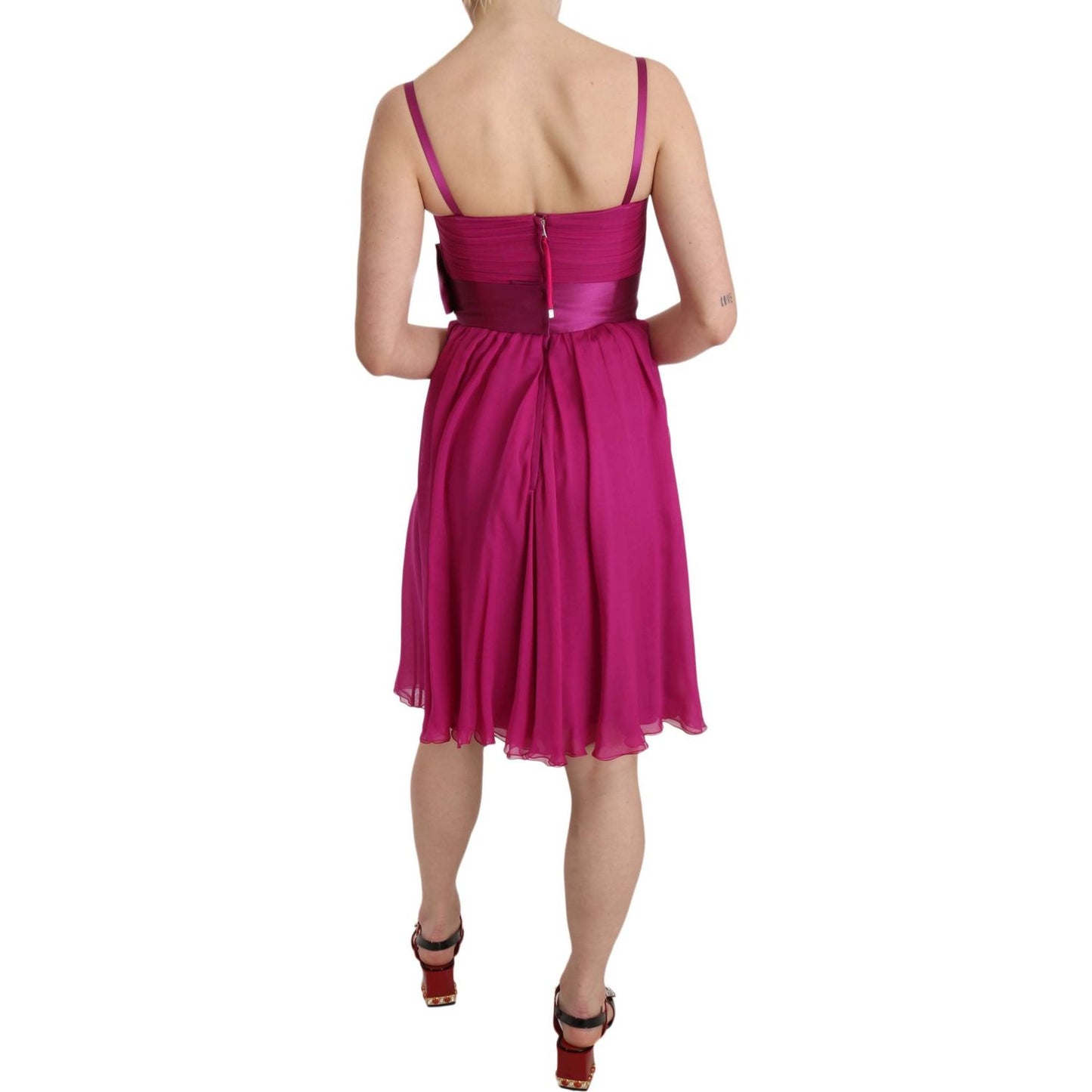 Dolce & Gabbana Elegant Fuchsia Pink Silk Bow Front Dress fuchsia-pink-bow-silk-sleeveless-dress