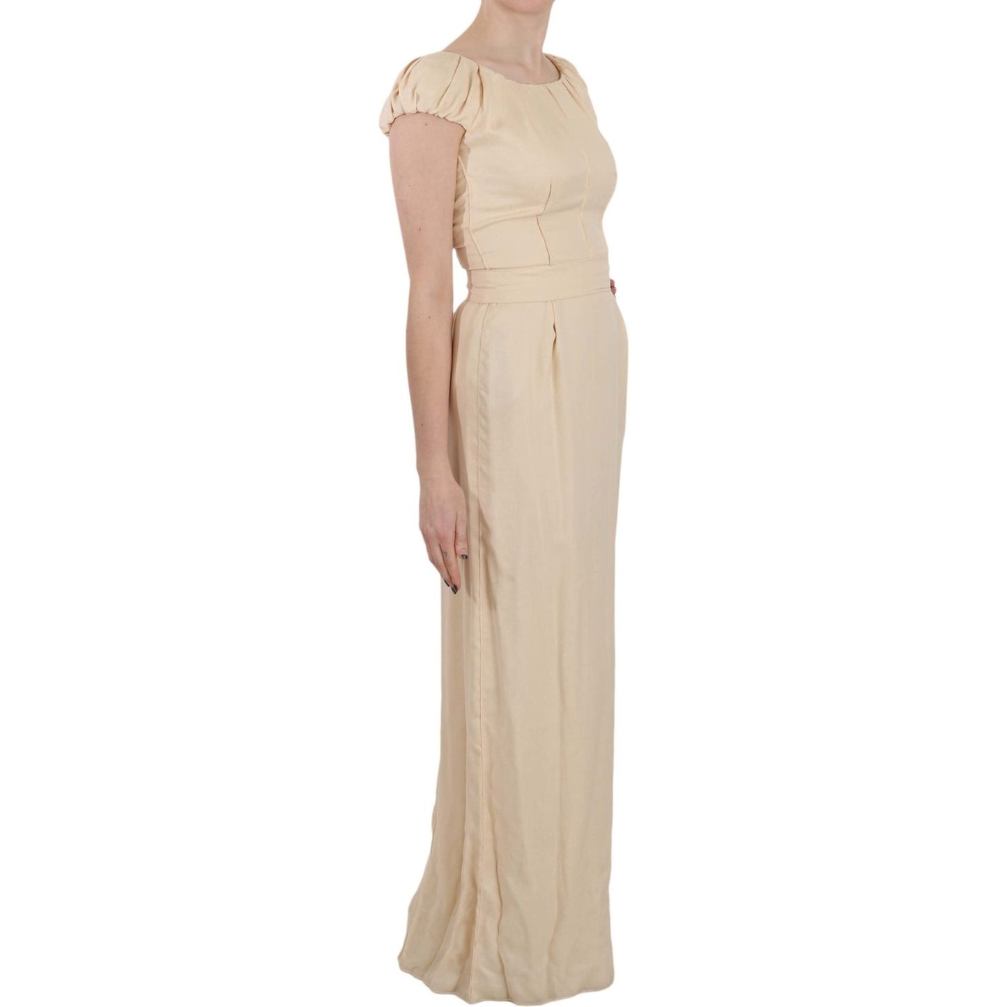 Dolce & Gabbana Silk Column Garterized Sleeve Gown Dresses beige-silk-column-cap-sleeve-gown-dress