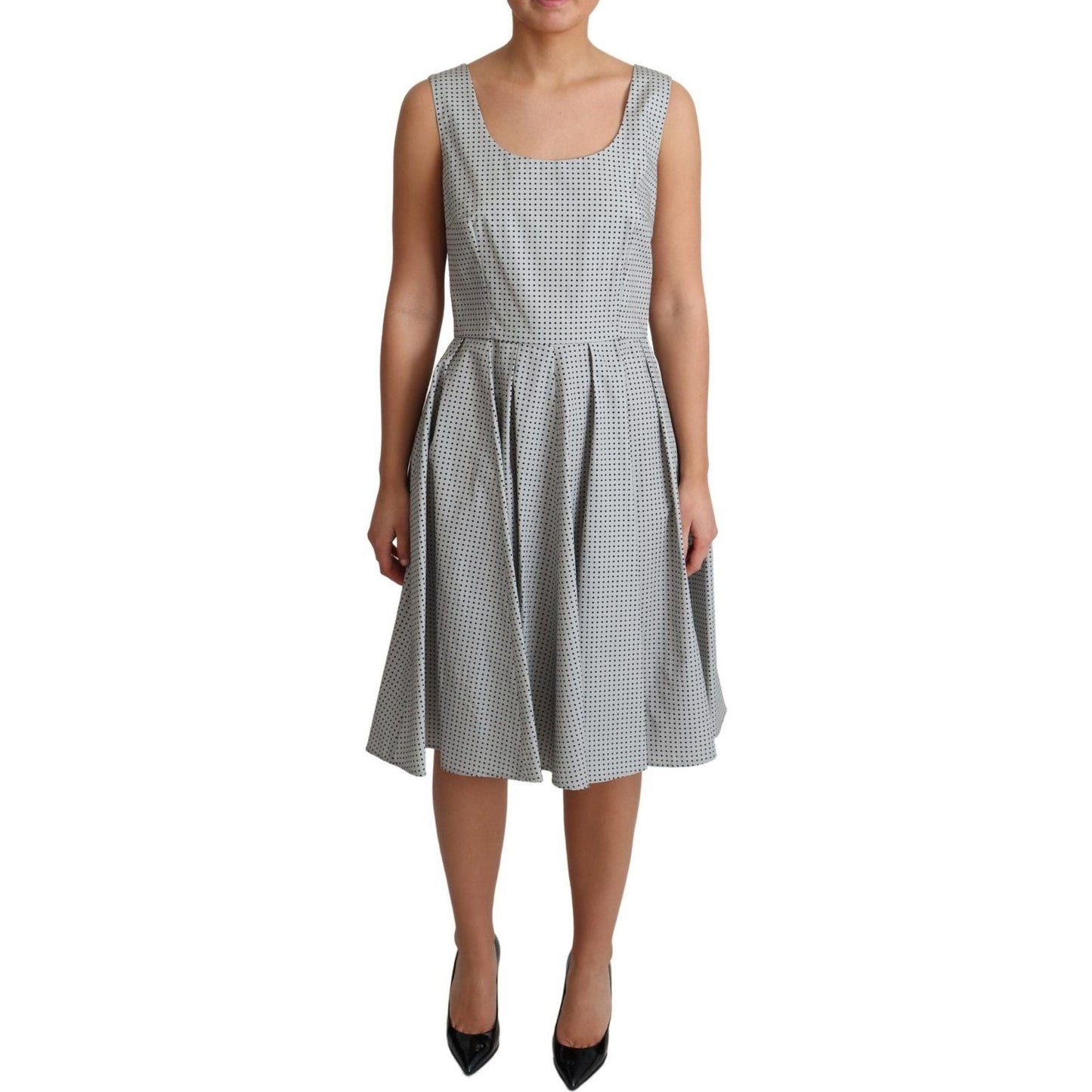Dolce & Gabbana Chic Polka Dotted Sleeveless A-Line Dress gray-polka-dotted-cotton-a-line-dress