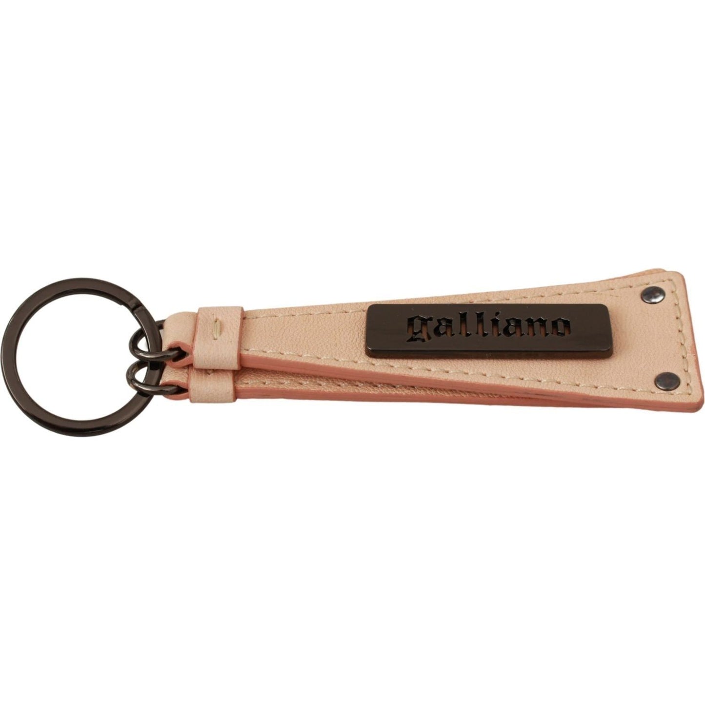 John Galliano Elegant Beige Designer Keychain Accessory metal-steel-leather-beige-ring-branded-logo-keyring-keychain Keychain IMG_1035-scaled-20c18259-80e.jpg