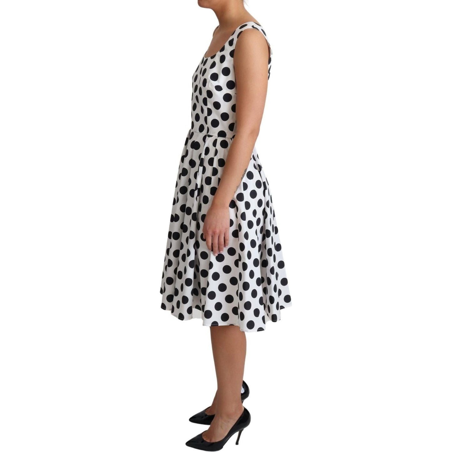 Dolce & Gabbana Elegant Polka Dot Sleeveless A-Line Dress white-polka-dotted-cotton-a-line-dress