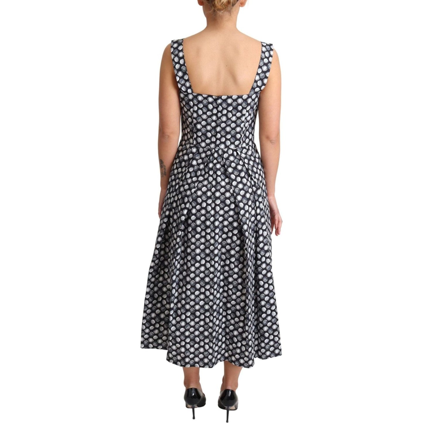 Dolce & Gabbana Elegant Sleeveless Geometric Midi A-Line Dress blue-geometric-cotton-a-line-gown-dress