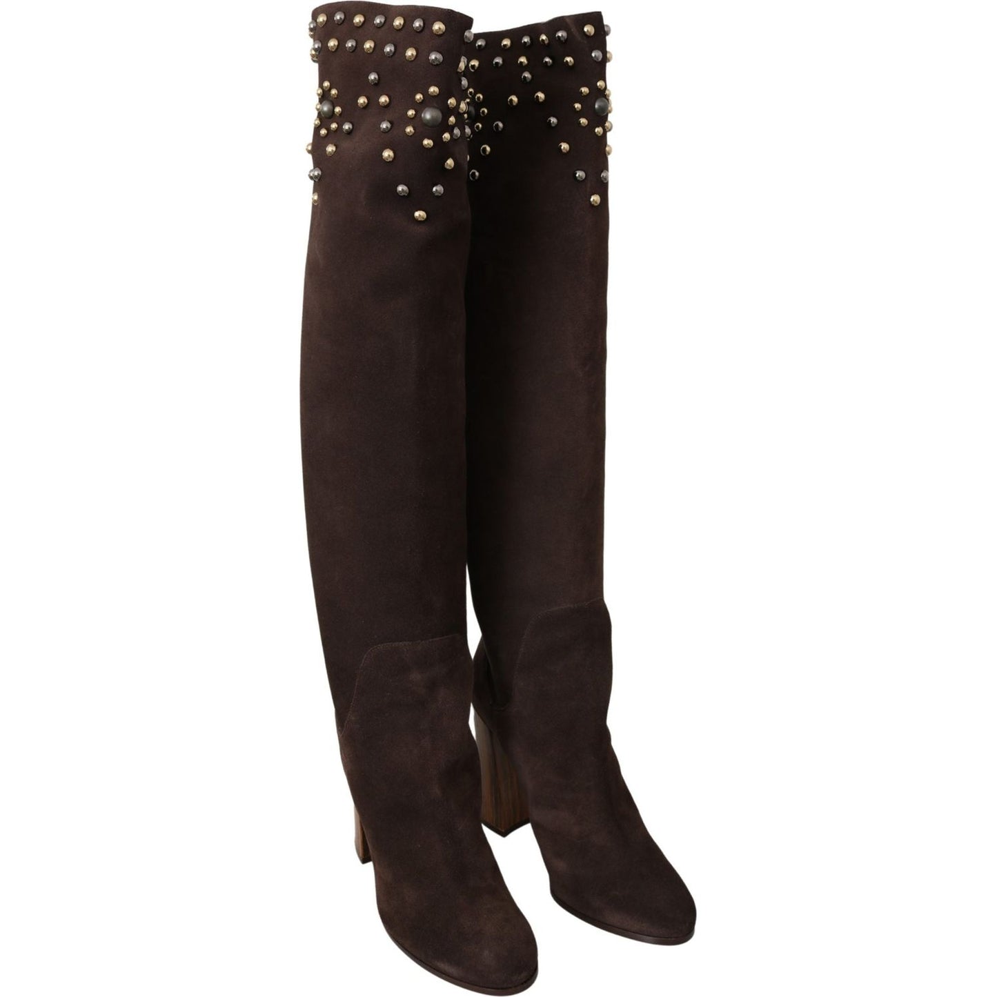 Dolce & Gabbana Studded Suede Knee High Boots in Brown brown-suede-studded-knee-high-shoes-boots