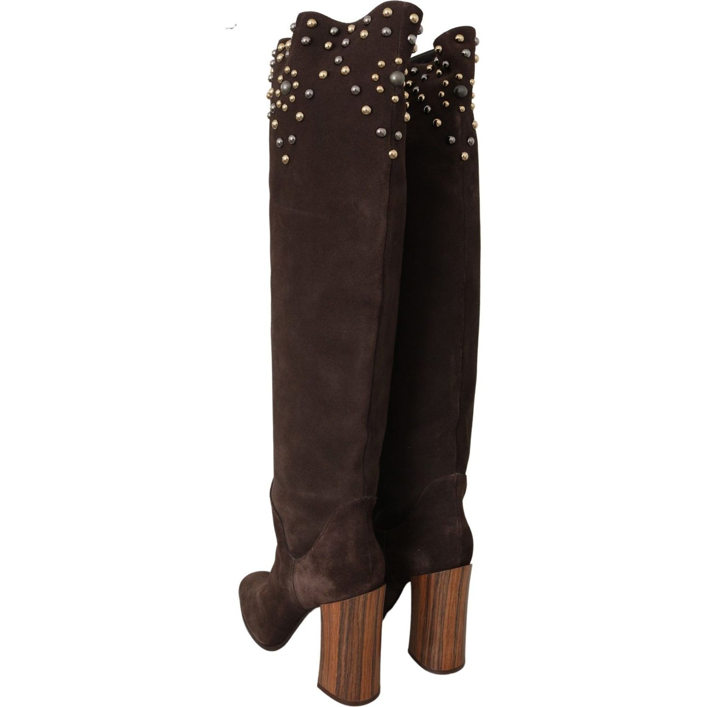 Dolce & Gabbana Studded Suede Knee High Boots in Brown brown-suede-studded-knee-high-shoes-boots