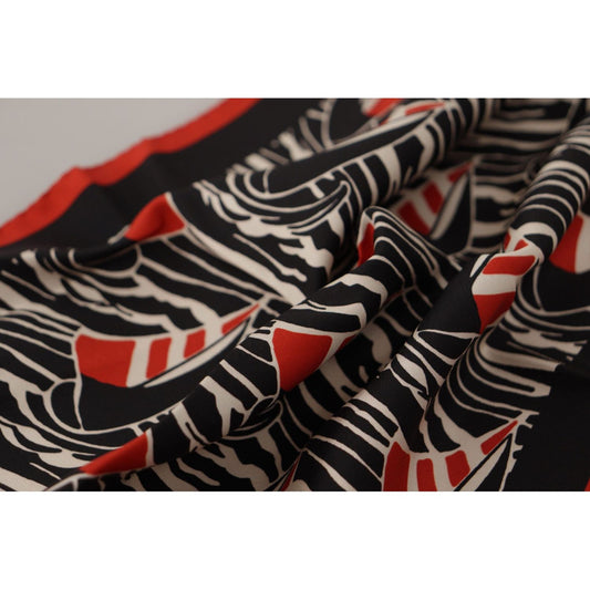 Dolce & Gabbana Elegant Silk Men's Scarf with Red Sailboat Print black-red-sailboat-square-handkerchief-silk-scarf