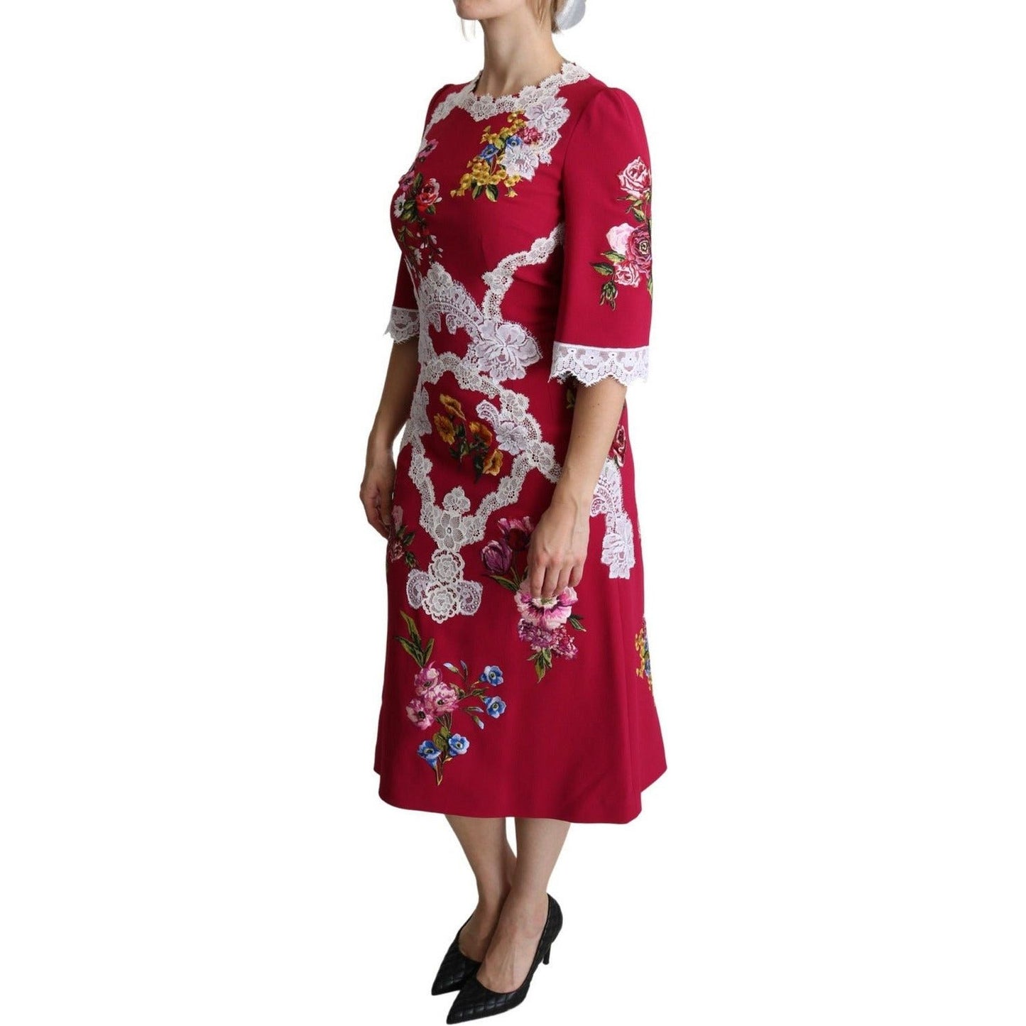 Dolce & Gabbana Floral Embroidered Sheath Midi Dress red-floral-embroidered-sheath-midi-dress