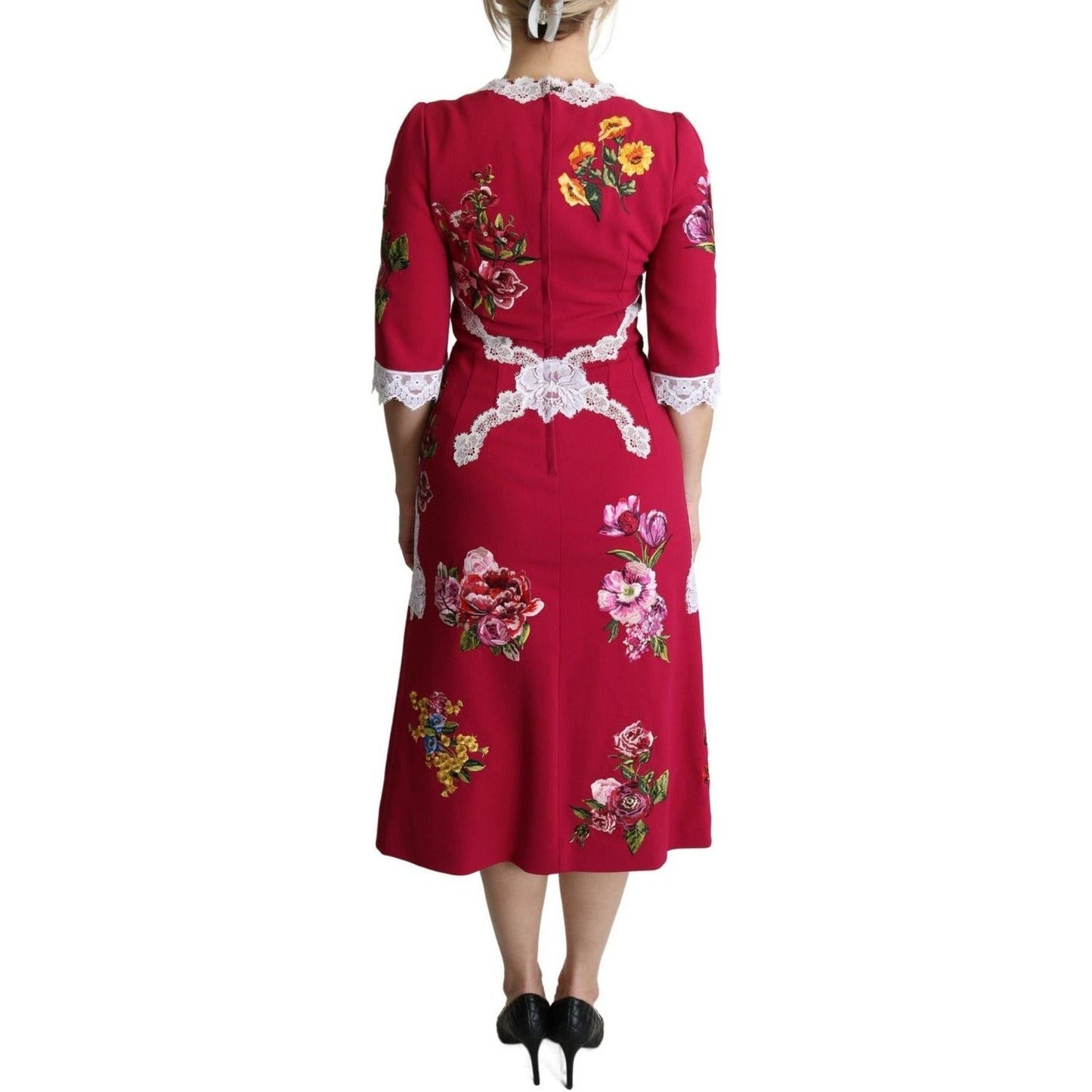 Dolce & Gabbana Floral Embroidered Sheath Midi Dress red-floral-embroidered-sheath-midi-dress