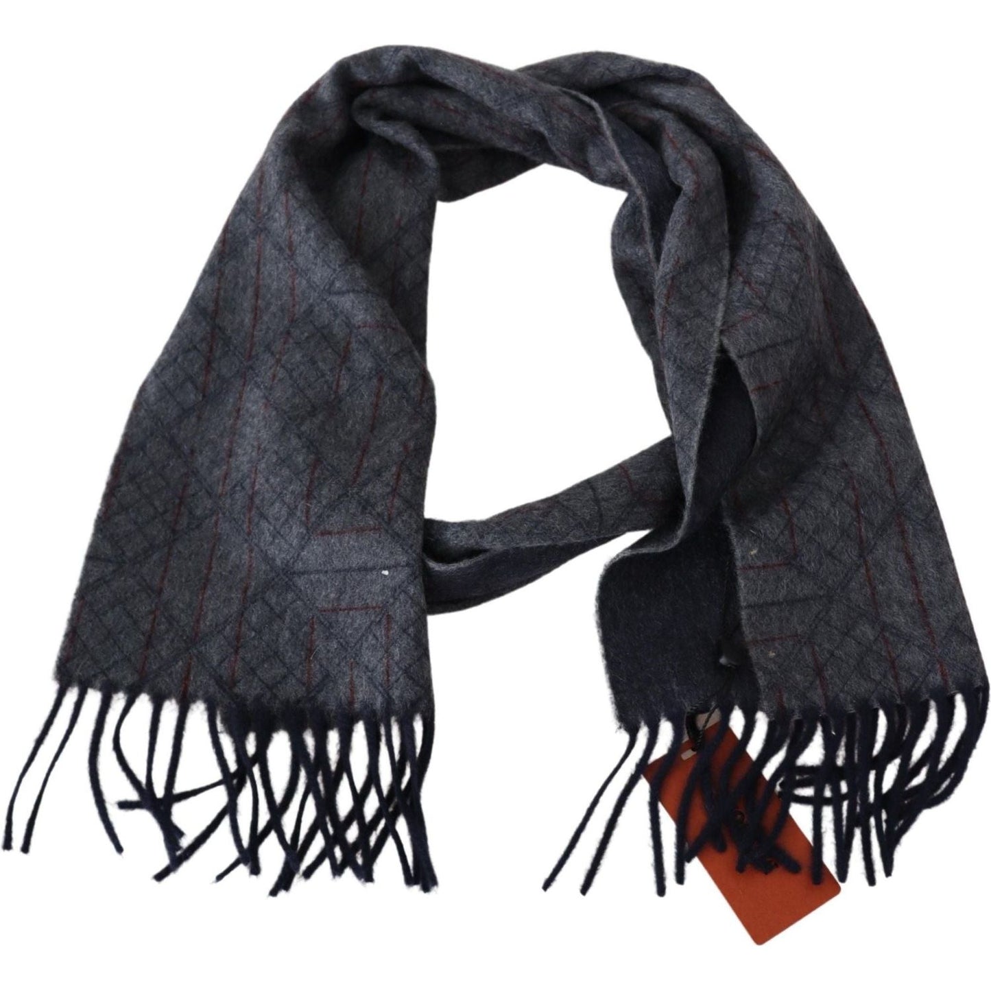 Missoni Elegant Cashmere Patterned Scarf with Logo Embroidery gray-patterned-cashmere-unisex-neck-wrap-scarf