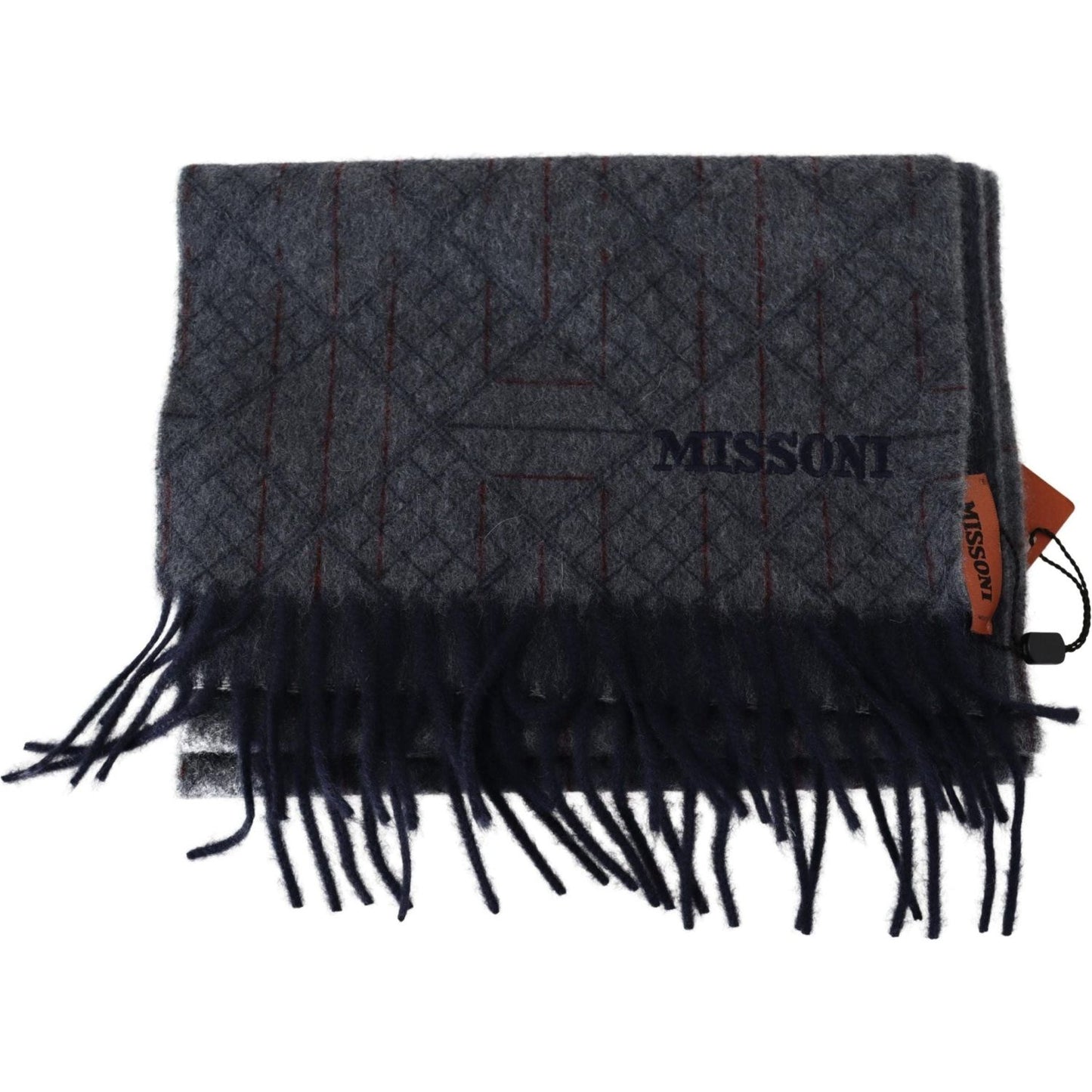 Missoni Elegant Cashmere Patterned Scarf with Logo Embroidery gray-patterned-cashmere-unisex-neck-wrap-scarf