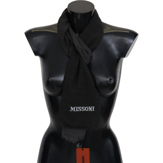 Missoni Elegant Black Wool Scarf with Fringes black-100-wool-unisex-neck-wrap-scarf-1