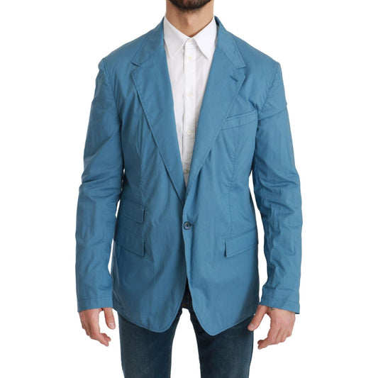 Dolce & Gabbana Elegant Blue Cotton Formal Blazer blue-single-breasted-formal-cotton-blazer