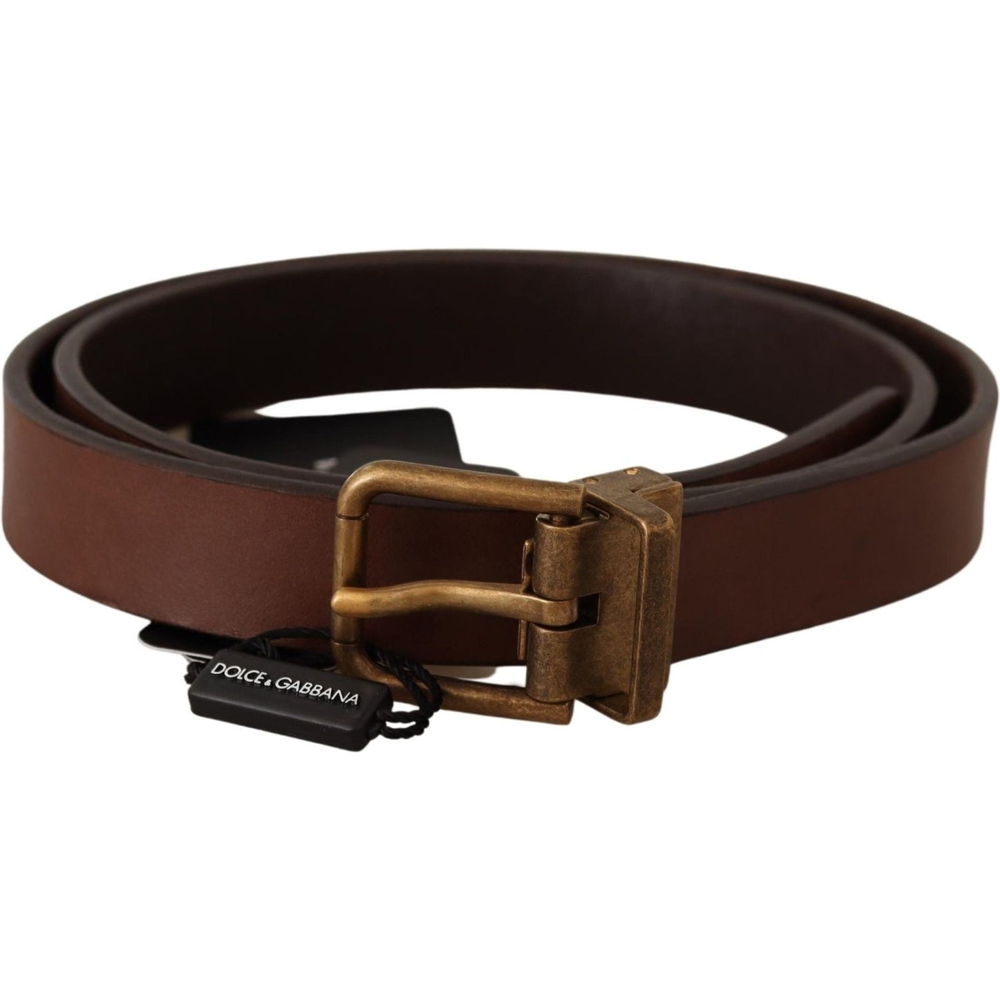 Dolce & Gabbana Elegant Brown Leather Belt with Gold Buckle brown-leather-rustic-buckle-cintura-belt